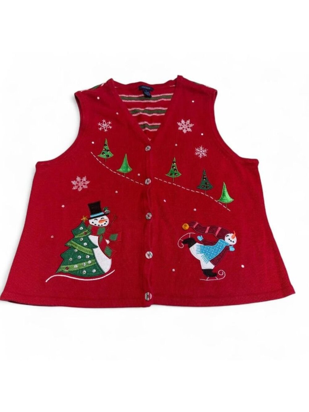 90's Vintage Westbound Whimsical Snowman Holiday Sweater Vest Women's Large